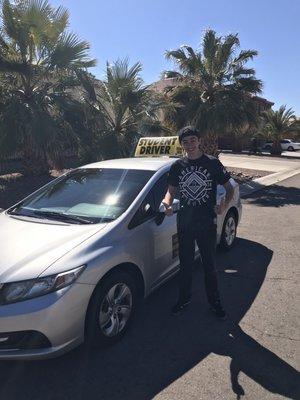 My son on his 1st driving school day!