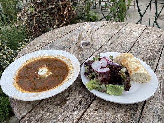 Lentil soup with salad