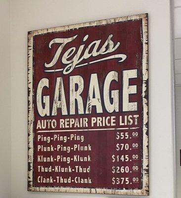 Tejas Garage price list!!!