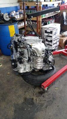 Toyota camry engine removal in preparation for body work repairs
 Fullerton Auto Repair Clinic