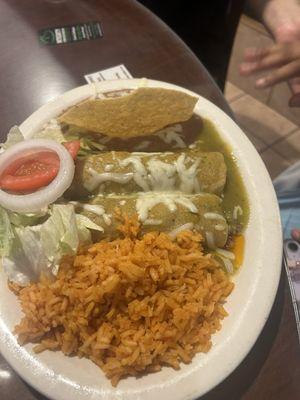 Beef enchiladas with green sauce