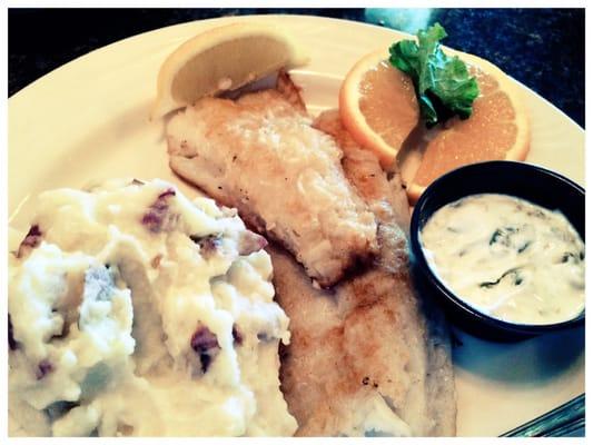 The walleye with homemade mashed potatoes.  A great solid meal pared with a zesty lemon sauce