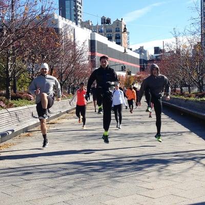 Running Class, 24th Street and the West Side Highway, warm up and mobility.