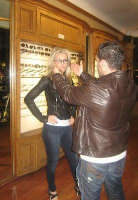 Alex styling Jenny McCarthy into eyewear in a private closed-doors  appointment at SF Optics