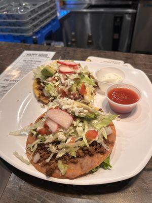 2 tostadas included on the happy hour menu.