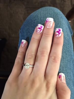 Gel French tips with hand painted design