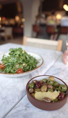 Warm Olives,  arugula salad