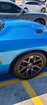 B5 blue Challenger Scatpack 2019 post accident and repaint.