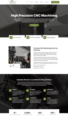 Industrial, modern, cutting edge home page for a Machine Shop. The website takes on the business personality!