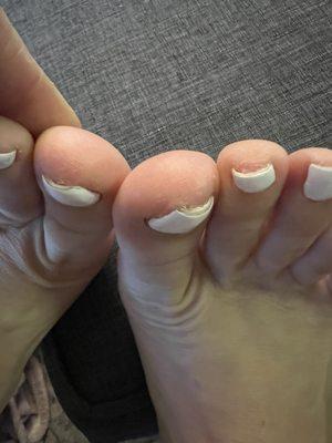 she didn't get the top edge of them, pretty disappointed.... Would have been nice if they took the time to paint the whole toenail for me.