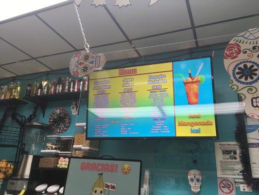 Juice menu, they also have shaved ice and Mangolada.