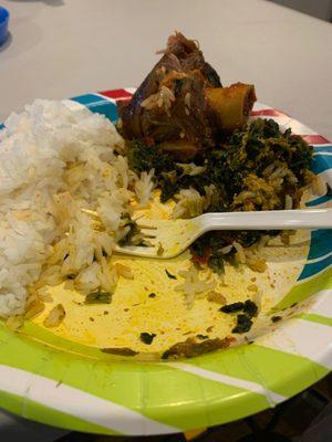 Agusi and eforiro with goat meat. I prefer my own Ghanaian white rice...thanks.