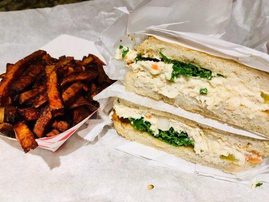 Chicken Salad Sammy with Sweet Potato Fries