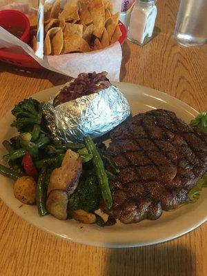 10 ounce ribeye and roasted vegetables. 15.99