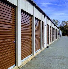 A side view of Live Oak Storage brown storage units