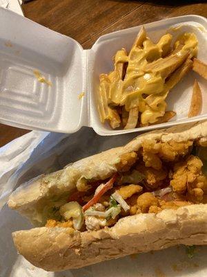 Shrimp po boy and cheese fries