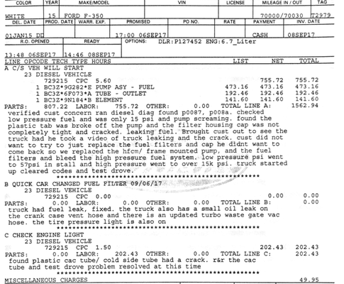 My invoice from Ford. Truck hasn't had a fuel system issue since.