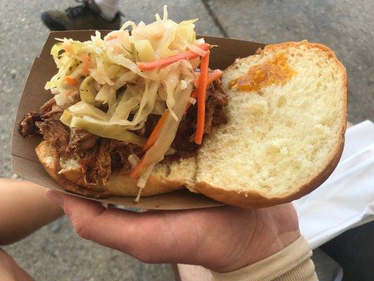 Peach pulled pork sandwich with fermented slaw (even though it doesn't look like much, the taste was on point!)