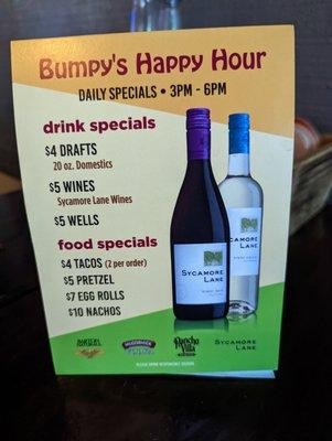 Happy Hour menu.