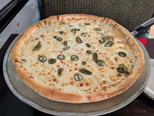 Hand-tossed with alfredo sauce and mozzarellat at Milano's Pizza of Oxford