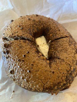 "black russian" bagel toasted with cream cheese