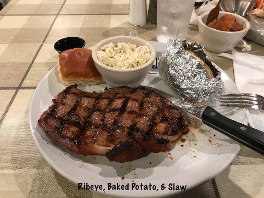 Ribeye steak, Baked Potato, & Slaw