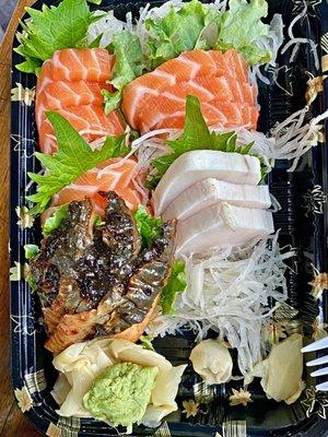 Salmon Sashimi. White Tuna Sashimi. Unagi Sashimi.