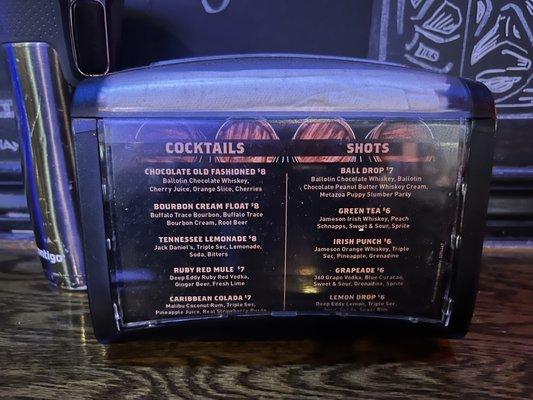 Menu on napkin container