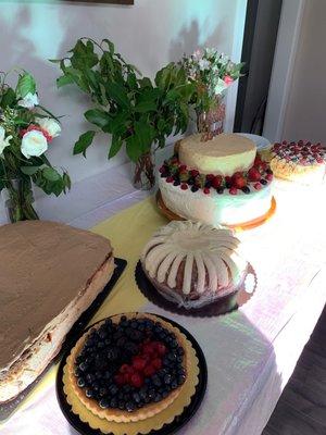 White chocolate raspberry Bundt cake in the middle