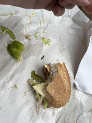 Yelp is asking me "what is in this photo?" I have the same question. Wad of shower drain hair in my Italian sub.