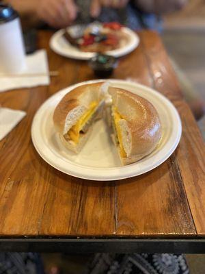 Sausage, egg and cheese bagel