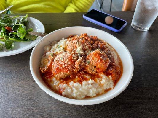 Risotto with meatballs and bolognese