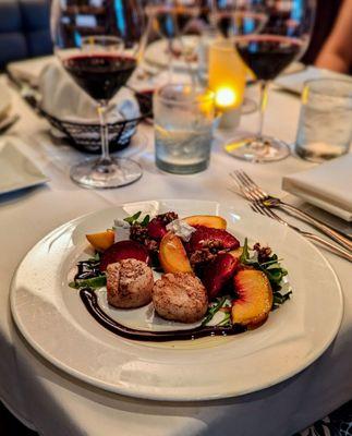 Peach and plum salad with Maine scallops.