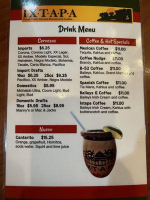 Drink menu