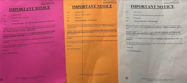 Water shut offs every week for 9 hours a day, 3 out of the 4 weeks.