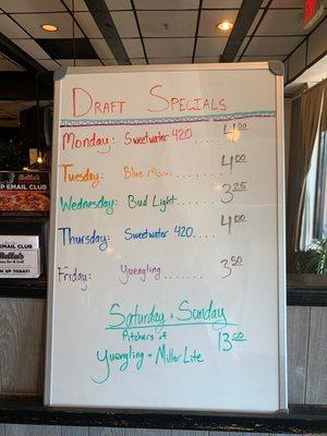 Draft specials as of today. Check for changes.