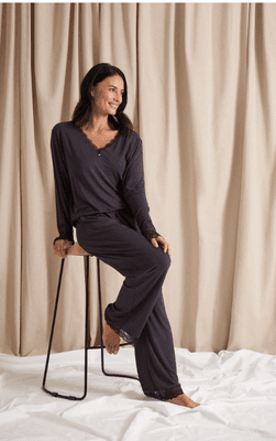 Lace Trimmed Bamboo Cotton Pajama Set