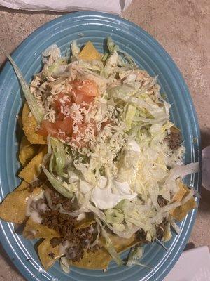 Chicken and beef nachos