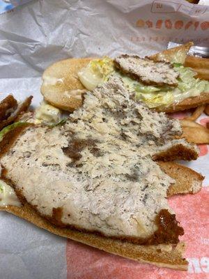 Orange City Burger King served this. Where is the Chicken? This smelled so bad.