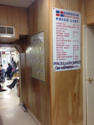 Price list of Salon