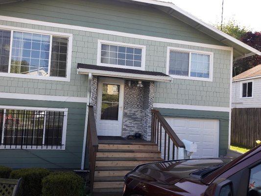 Finish with siding and stone, in entry door, screen door.
Customer absolutely love their new Entry Way.