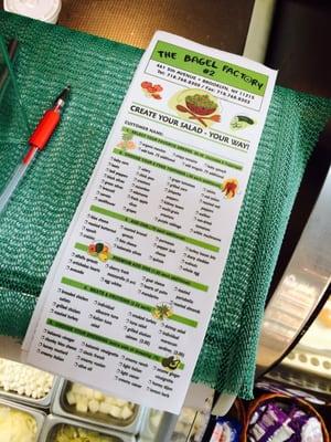 They make custom salads to order. This is the salad order sheet