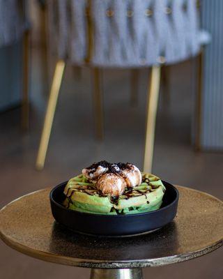 Pandan Waffles With Toppings