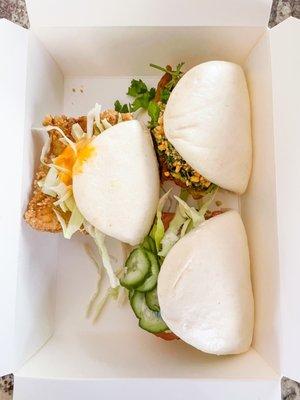 Traditional Pork Belly Bao, Crispy Cod Bao, Char Siu Chicken Bao