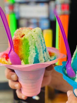 I got the rainbow shaved ice and they add condensed milk on top