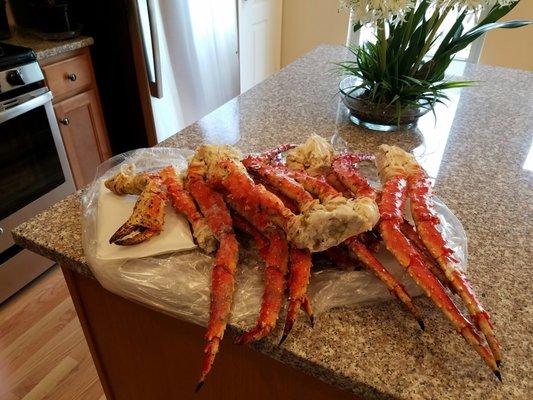 These are an example of the current 'FRESH Red King Crab' coming off the boats this season -- the BEST!