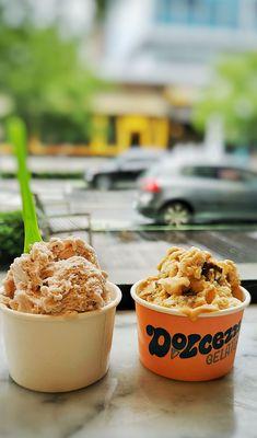 Gelatos. Peanut butter mash (R), roasted Strawberry (L)