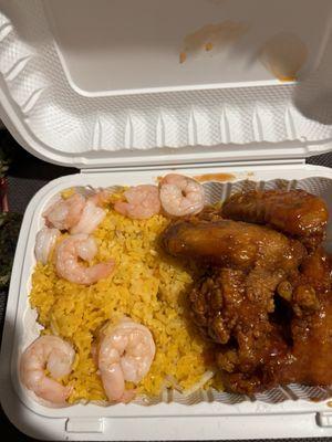 Shrimp fried rice and Fusion Wings