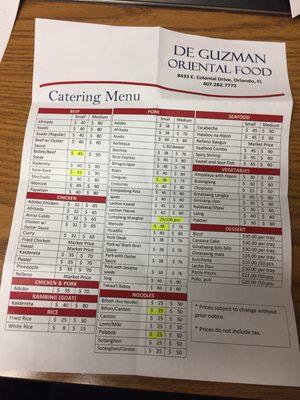 Catering menu