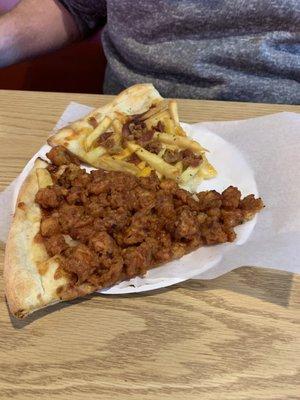 Sweet buffalo slice, and bacon cheese fry slice